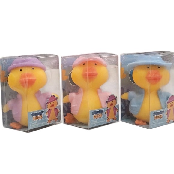 Other - Set of 3 Squishy Duck Sensory Toys Pink Blue Purple Hat and Jacket 3+